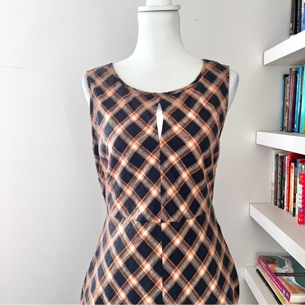 Sundance Town & County Dress Sleeveless Blue Plaid Bias Cut Asymmetrical Size 6 - Picture 4 of 14